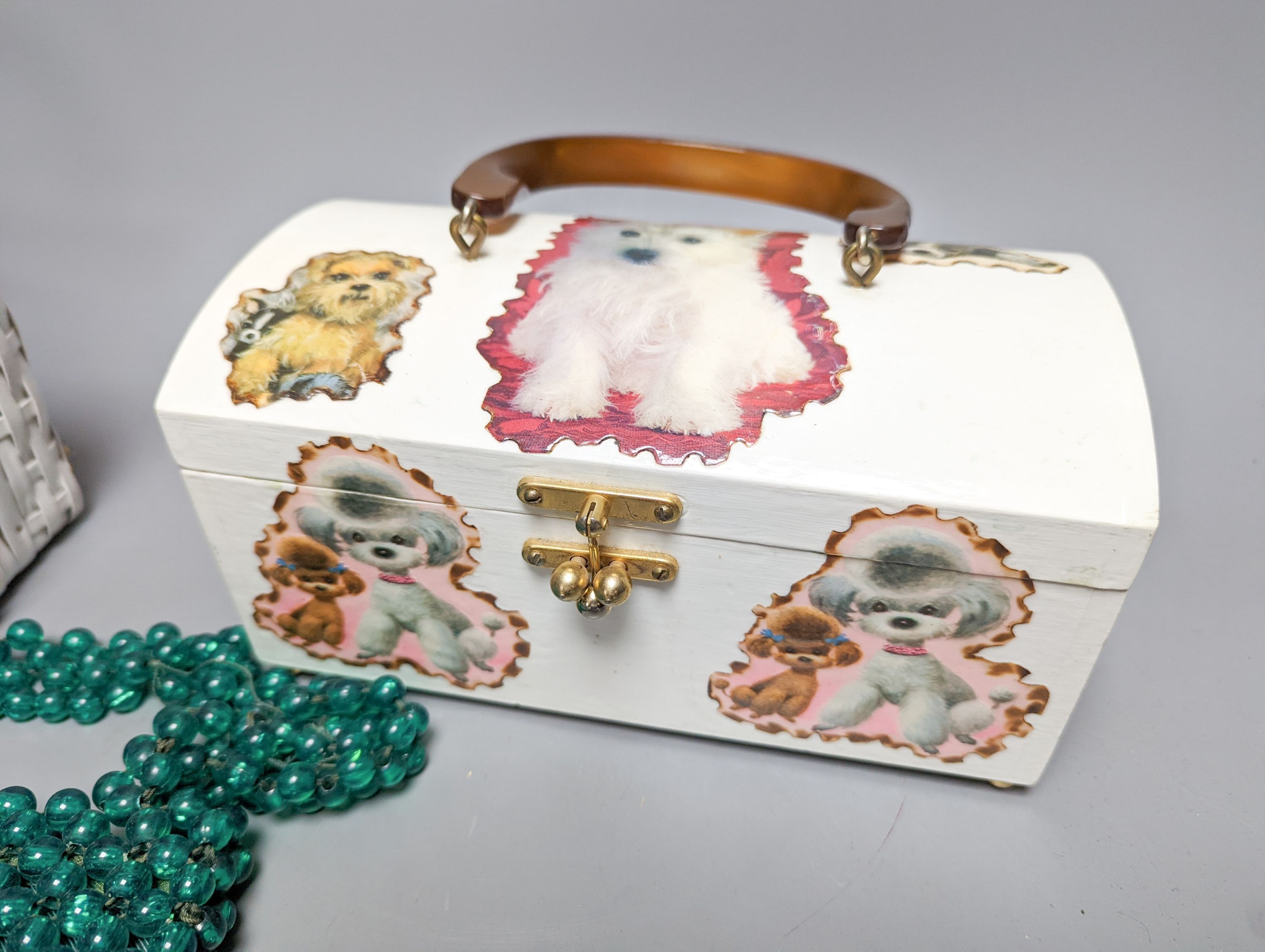 Two American 1950's-60's novelty handbags and three beaded evening bags
